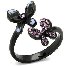 Load image into Gallery viewer, Womens Black Butterflies Ring Anillo Para Mujer y Ninos Unisex Kids 316L Stainless Steel Ring with Top Grade Crystal in Light Amethyst Ivanna - Jewelry Store by Erik Rayo
