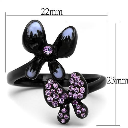 Womens Black Butterflies Ring Anillo Para Mujer 316L Stainless Steel Ring with Top Grade Crystal in Light Amethyst Ivanna - Jewelry Store by Erik Rayo