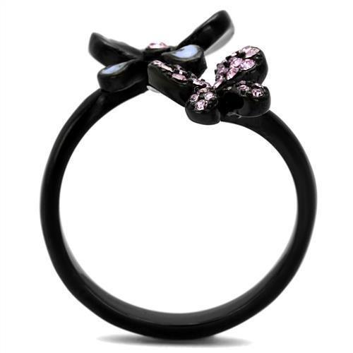 Womens Black Butterflies Ring Anillo Para Mujer 316L Stainless Steel Ring with Top Grade Crystal in Light Amethyst Ivanna - Jewelry Store by Erik Rayo