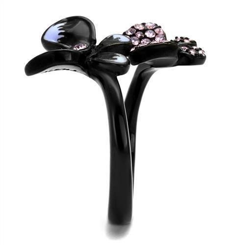 Womens Black Butterflies Ring Anillo Para Mujer 316L Stainless Steel Ring with Top Grade Crystal in Light Amethyst Ivanna - Jewelry Store by Erik Rayo