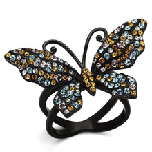 Load image into Gallery viewer, Womens Black Butterfly Ring Anillo Para Mujer y Ninos Unisex Kids 316L Stainless Steel Ring with Top Grade Crystal in Multi Color Carpi - Jewelry Store by Erik Rayo
