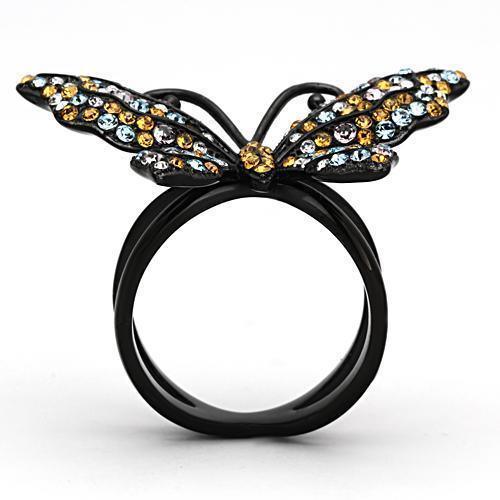 Womens Black Butterfly Ring Anillo Para Mujer 316L Stainless Steel Ring with Top Grade Crystal in Multi Color Carpi - Jewelry Store by Erik Rayo