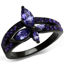 Load image into Gallery viewer, Womens Black Butterfly Ring Purple Anillo Para Mujer y Ninos Unisex Kids 316L Stainless Steel Ring with Top Grade Crystal in Tanzanite Cosette - Jewelry Store by Erik Rayo
