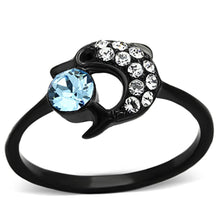 Load image into Gallery viewer, Womens Black Dolphin Ring Anillo Para Mujer y Ninos Kids 316L Stainless Steel Ring Top Grade Crystal in Sea Blue Cassino - Jewelry Store by Erik Rayo
