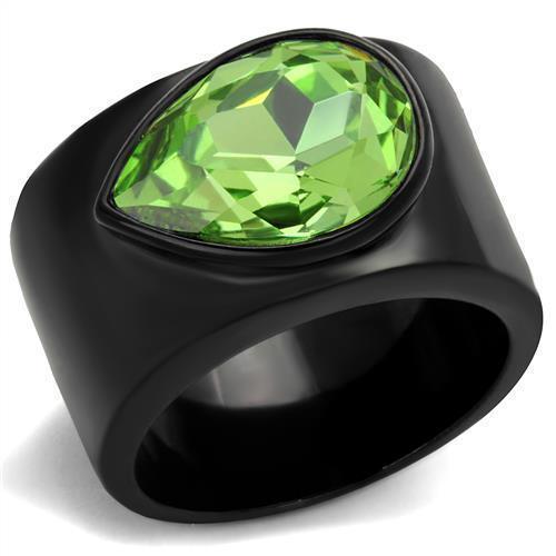 Womens Black Emerald Ring Anillo Para Mujer 316L Stainless Steel Ring with Top Grade Crystal in Peridot Sora - Jewelry Store by Erik Rayo