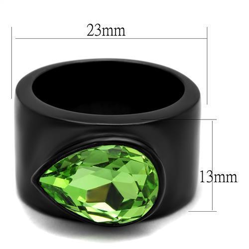 Womens Black Emerald Ring Anillo Para Mujer 316L Stainless Steel Ring with Top Grade Crystal in Peridot Sora - Jewelry Store by Erik Rayo