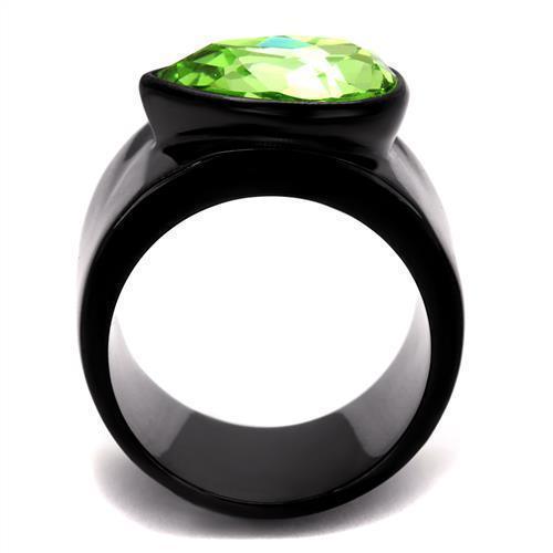 Womens Black Emerald Ring Anillo Para Mujer 316L Stainless Steel Ring with Top Grade Crystal in Peridot Sora - Jewelry Store by Erik Rayo
