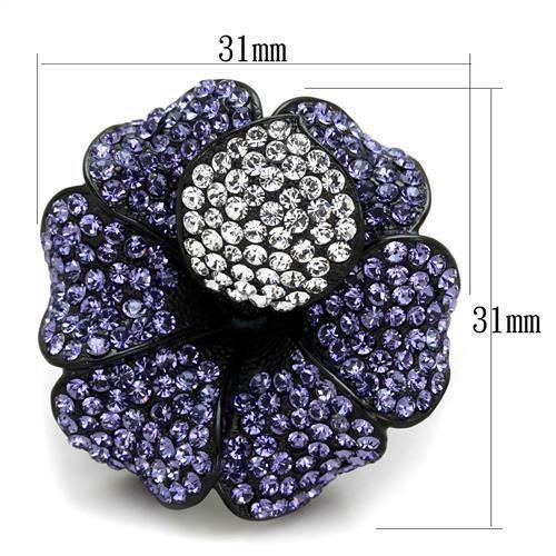 Womens Black Flower Ring Purple Anillo Para Mujer 316L Stainless Steel Ring with Top Grade Crystal in Tanzanite Rovigo - Jewelry Store by Erik Rayo