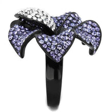 Load image into Gallery viewer, Womens Black Flower Ring Purple Anillo Para Mujer y Ninos Kids 316L Stainless Steel Ring with Top Grade Crystal in Tanzanite Rovigo - Jewelry Store by Erik Rayo
