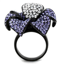 Load image into Gallery viewer, Womens Black Flower Ring Purple Anillo Para Mujer Stainless Steel Ring with Top Grade Crystal in Tanzanite Rovigo - Jewelry Store by Erik Rayo
