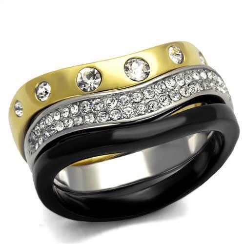 Womens Black Gold Silver Ring Anillo Para Mujer 316L Stainless Steel Ring with Top Grade Crystal in Clear Scarlett - Jewelry Store by Erik Rayo
