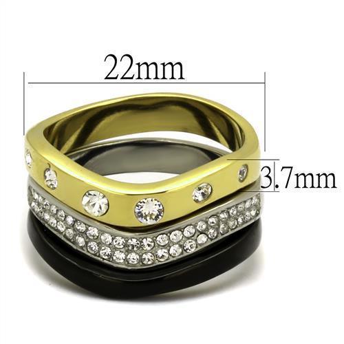 Womens Black Gold Silver Ring Anillo Para Mujer 316L Stainless Steel Ring with Top Grade Crystal in Clear Scarlett - Jewelry Store by Erik Rayo