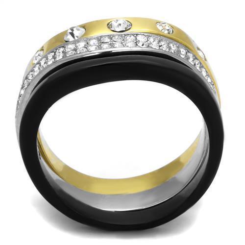 Womens Black Gold Silver Ring Anillo Para Mujer 316L Stainless Steel Ring with Top Grade Crystal in Clear Scarlett - Jewelry Store by Erik Rayo