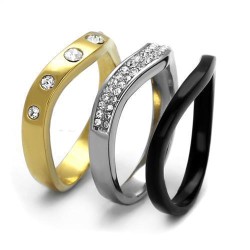 Womens Black Gold Silver Ring Anillo Para Mujer 316L Stainless Steel Ring with Top Grade Crystal in Clear Scarlett - Jewelry Store by Erik Rayo