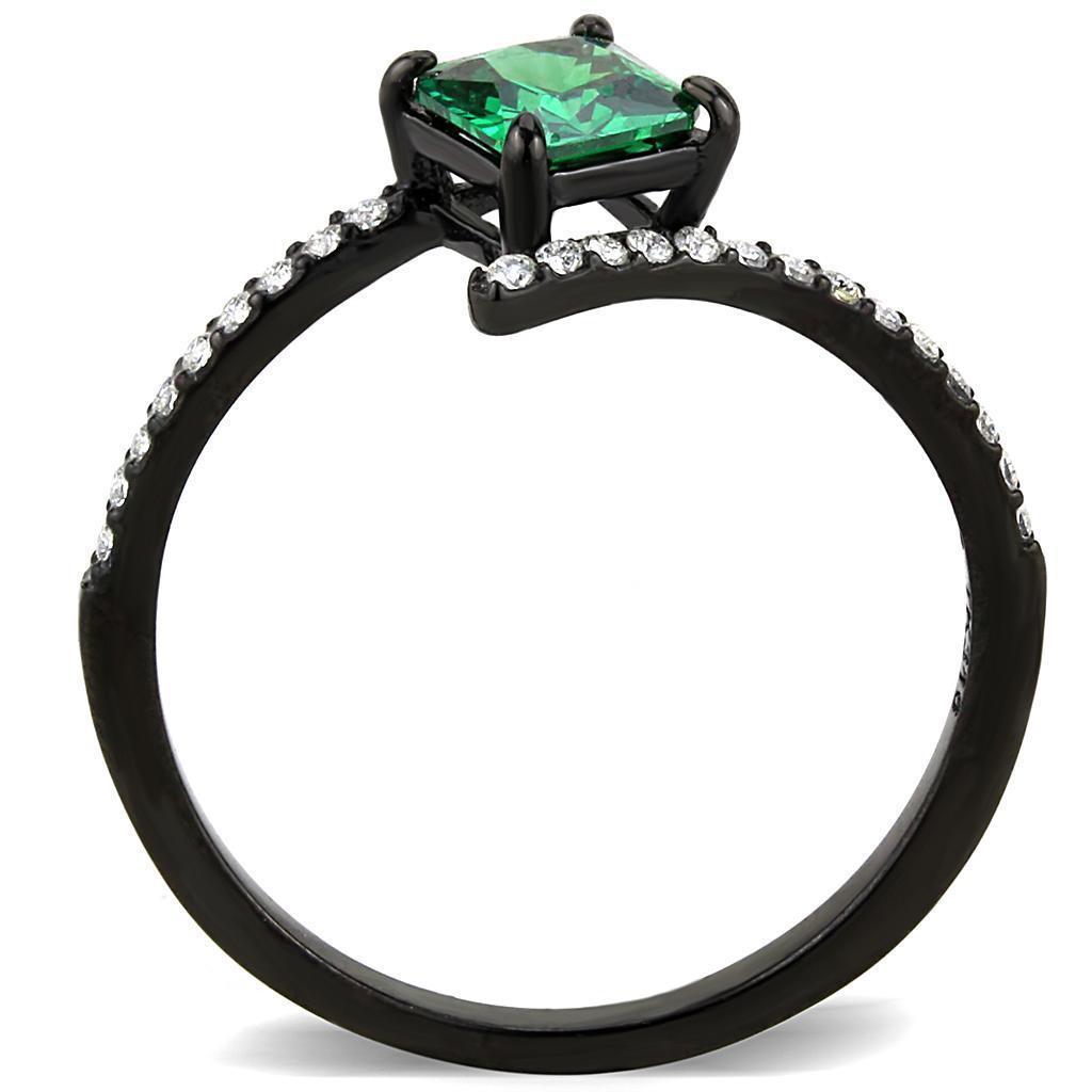 Womens Black Green Ring Petite Anillo Para Mujer 316L Stainless Steel Ring with AAA Grade CZ in Emerald Forza - Jewelry Store by Erik Rayo