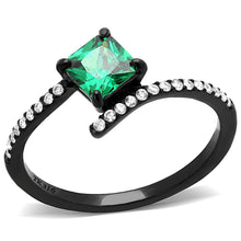 Load image into Gallery viewer, Womens Black Green Ring Petite Anillo Para Mujer Stainless Steel Ring with AAA Grade CZ in Emerald Forza - Jewelry Store by Erik Rayo
