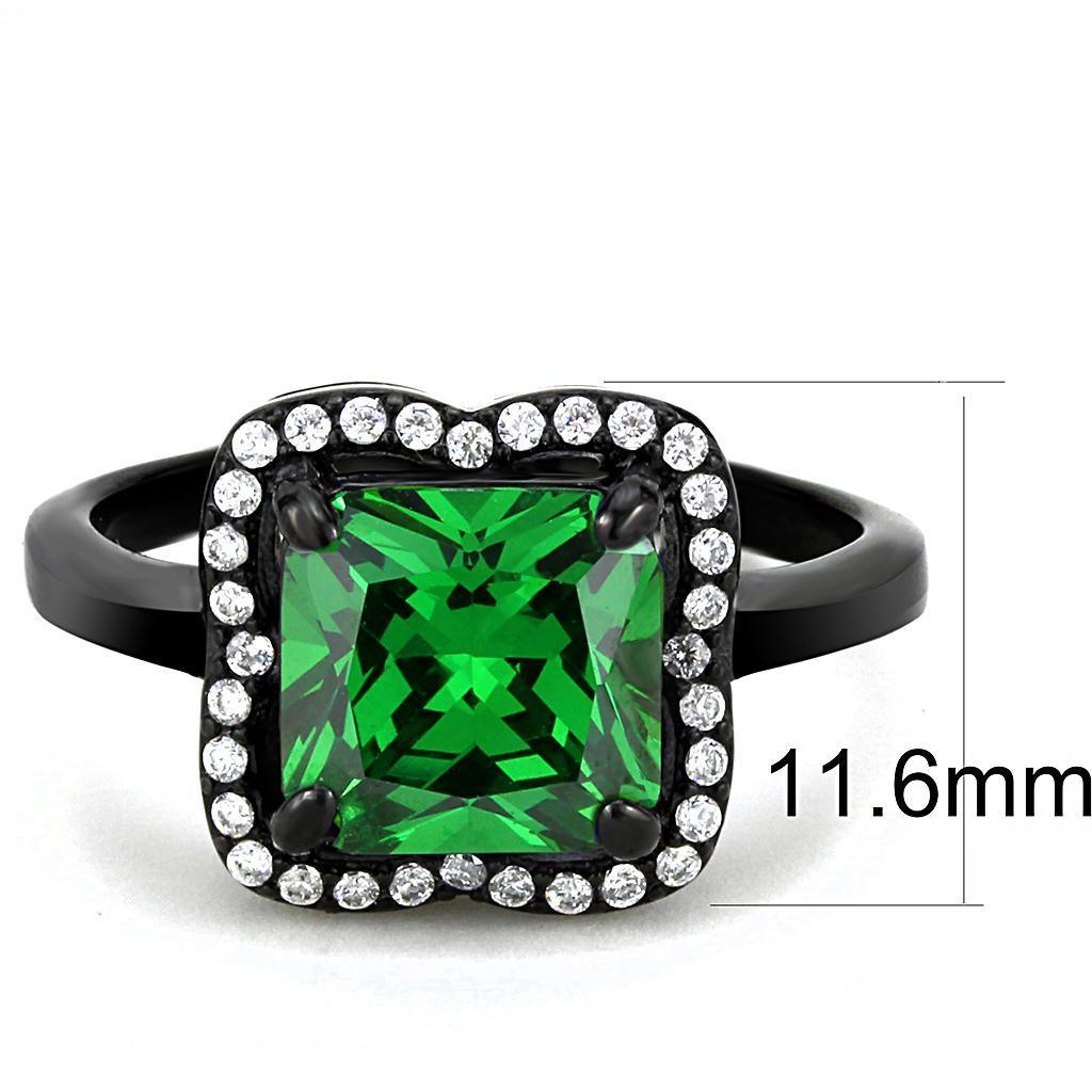 Womens Black Green Ring Squared Anillo Para Mujer Stainless Steel Ring with AAA Grade CZ in Emerald Cosenza - Jewelry Store by Erik Rayo