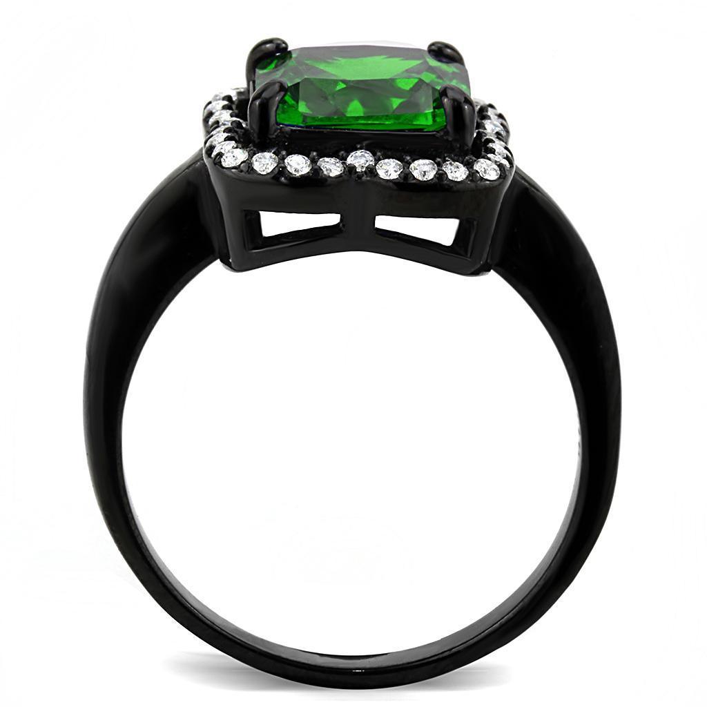 Womens Black Green Ring Squared Anillo Para Mujer Stainless Steel Ring with AAA Grade CZ in Emerald Cosenza - Jewelry Store by Erik Rayo