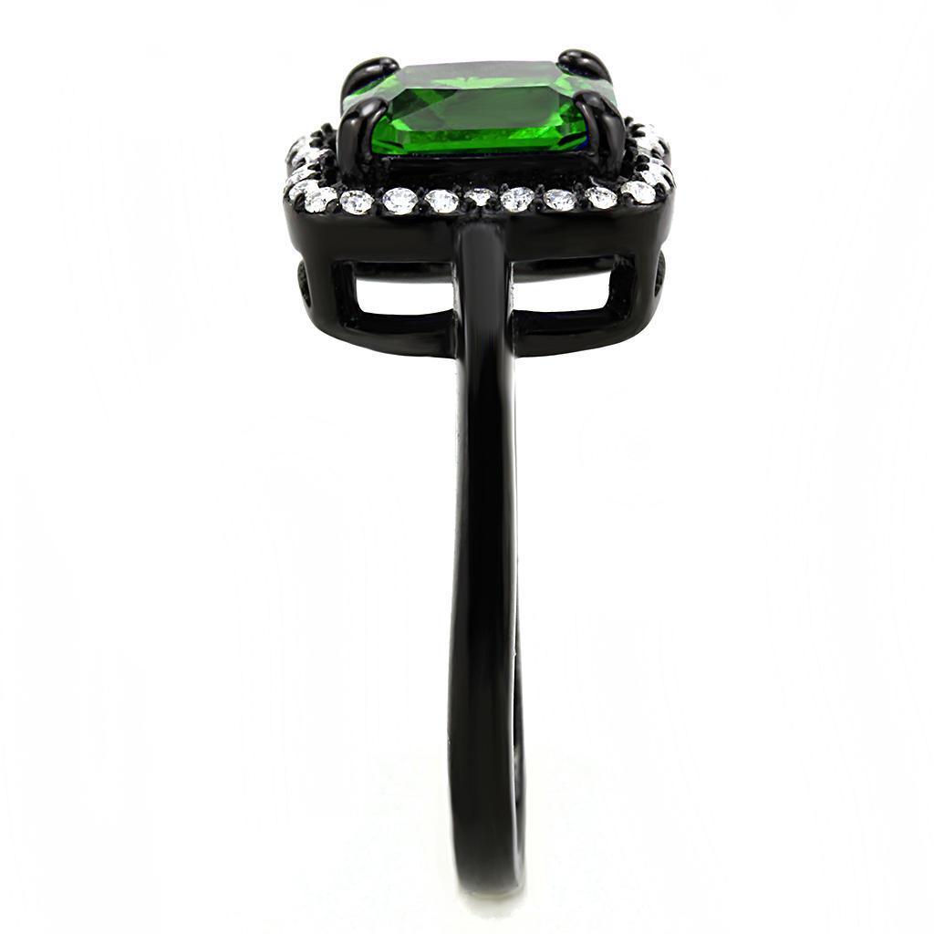 Womens Black Green Ring Squared Anillo Para Mujer Stainless Steel Ring with AAA Grade CZ in Emerald Cosenza - Jewelry Store by Erik Rayo
