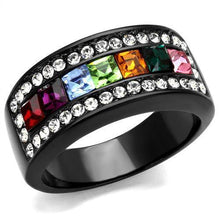 Load image into Gallery viewer, Womens Black Muliticolored Ring Anillo Para Mujer y Ninos Kids 316L Stainless Steel Ring with Top Grade Crystal in Multi Color Portofino - Jewelry Store by Erik Rayo
