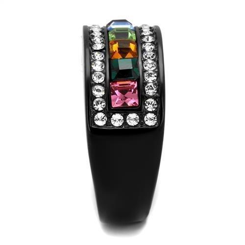 Womens Black Muliticolored Ring Anillo Para Mujer 316L Stainless Steel Ring with Top Grade Crystal in Multi Color Portofino - Jewelry Store by Erik Rayo