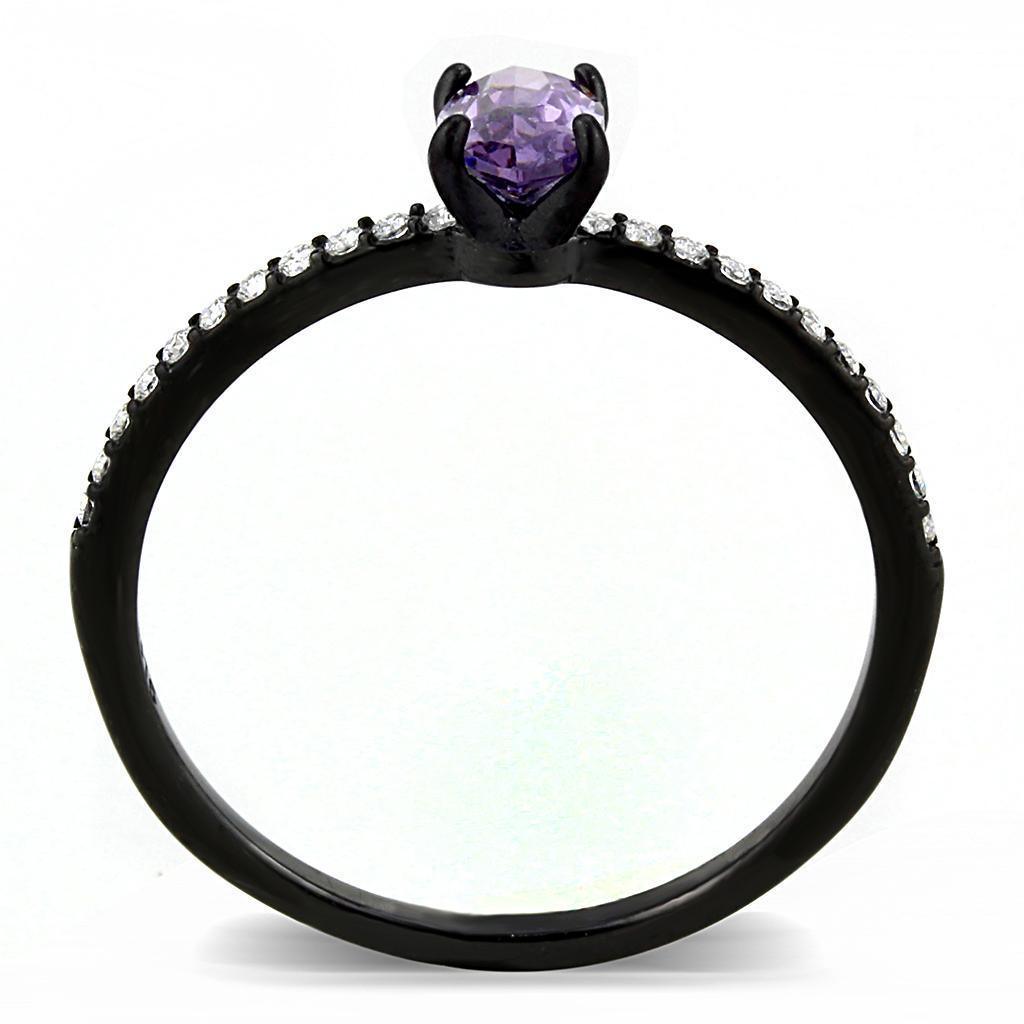 Womens Black Purple Ring Anillo Para Mujer 316L Stainless Steel Ring with AAA Grade CZ in Amethyst Calabria - Jewelry Store by Erik Rayo