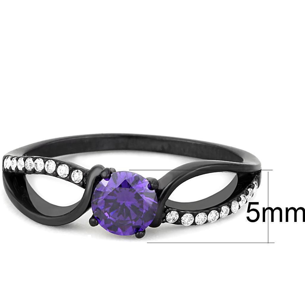 Womens Black Purple Ring Anillo Para Mujer 316L Stainless Steel Ring with AAA Grade CZ in Amethyst Chieti - Jewelry Store by Erik Rayo