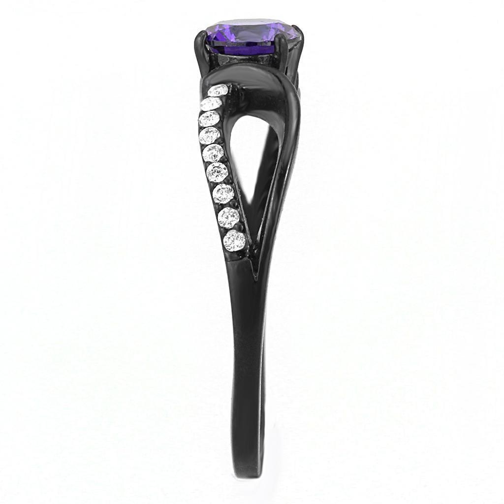Womens Black Purple Ring Anillo Para Mujer 316L Stainless Steel Ring with AAA Grade CZ in Amethyst Chieti - Jewelry Store by Erik Rayo