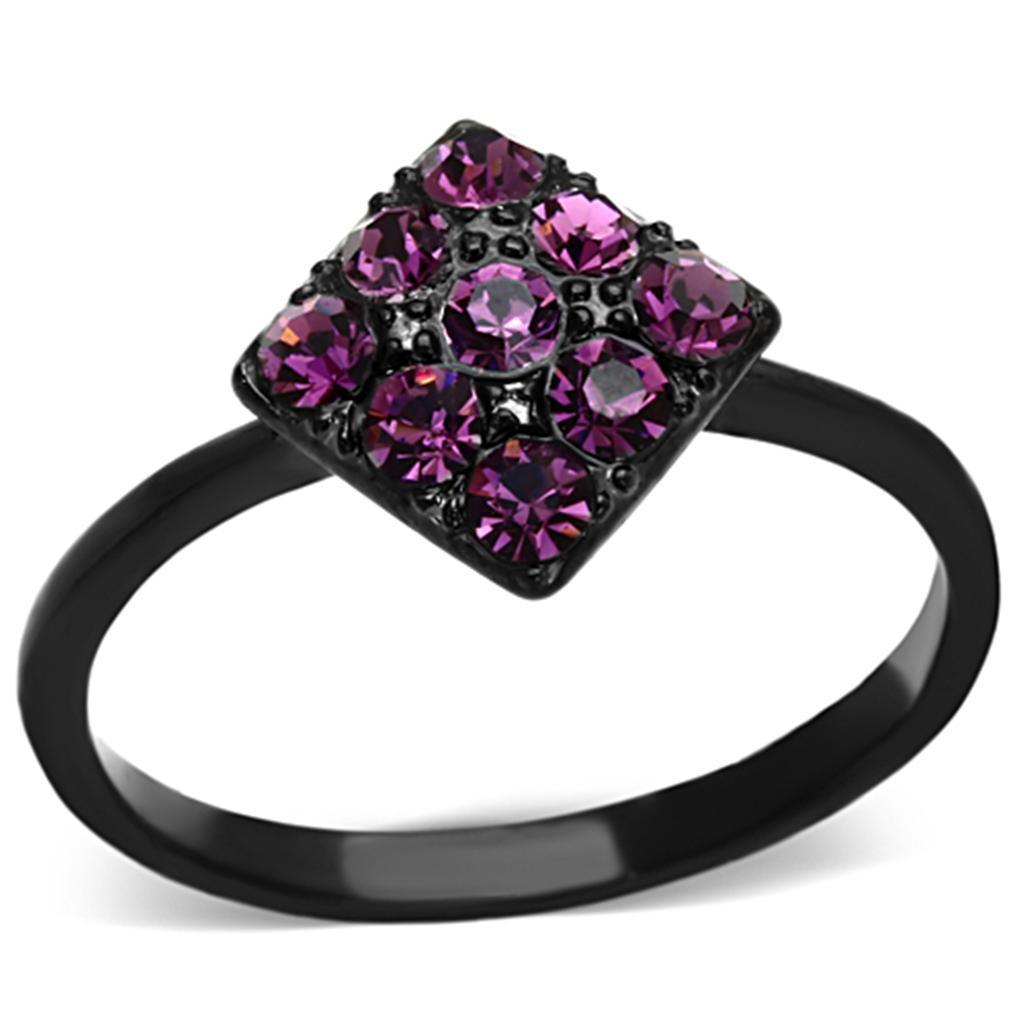 Womens Black Purple Ring Anillo Para Mujer 316L Stainless Steel Ring with Top Grade Crystal in Amethyst Bolsena - Jewelry Store by Erik Rayo