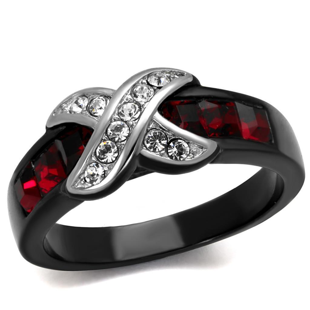 Womens Black Red Ring Anillo Para Mujer 316L Stainless Steel Ring with Top Grade Crystal in Siam Tuscania - Jewelry Store by Erik Rayo