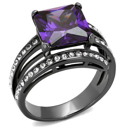 Womens Black Ring Anillo Para Mujer 316L Stainless Steel Ring with AAA Grade CZ in Amethyst Adria - Jewelry Store by Erik Rayo