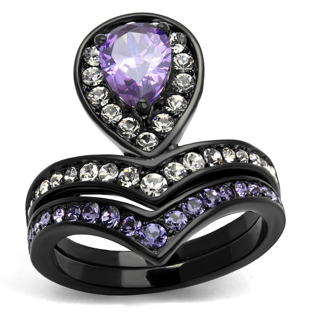 Womens Black Ring Anillo Para Mujer 316L Stainless Steel Ring with AAA Grade CZ in Amethyst Anah - Jewelry Store by Erik Rayo