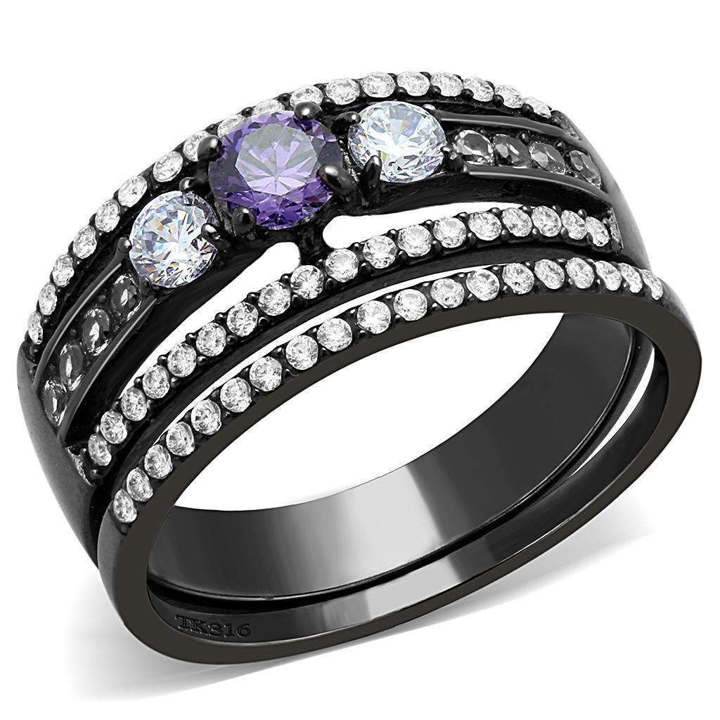 Womens Black Ring Anillo Para Mujer 316L Stainless Steel Ring with AAA Grade CZ in Amethyst Atri - Jewelry Store by Erik Rayo