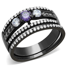 Load image into Gallery viewer, Womens Black Ring Anillo Para Mujer y Ninos Kids 316L Stainless Steel Ring with AAA Grade CZ in Amethyst Atri - Jewelry Store by Erik Rayo
