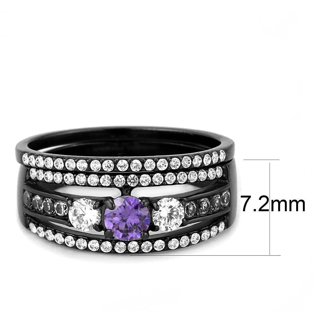 Womens Black Ring Anillo Para Mujer 316L Stainless Steel Ring with AAA Grade CZ in Amethyst Atri - Jewelry Store by Erik Rayo