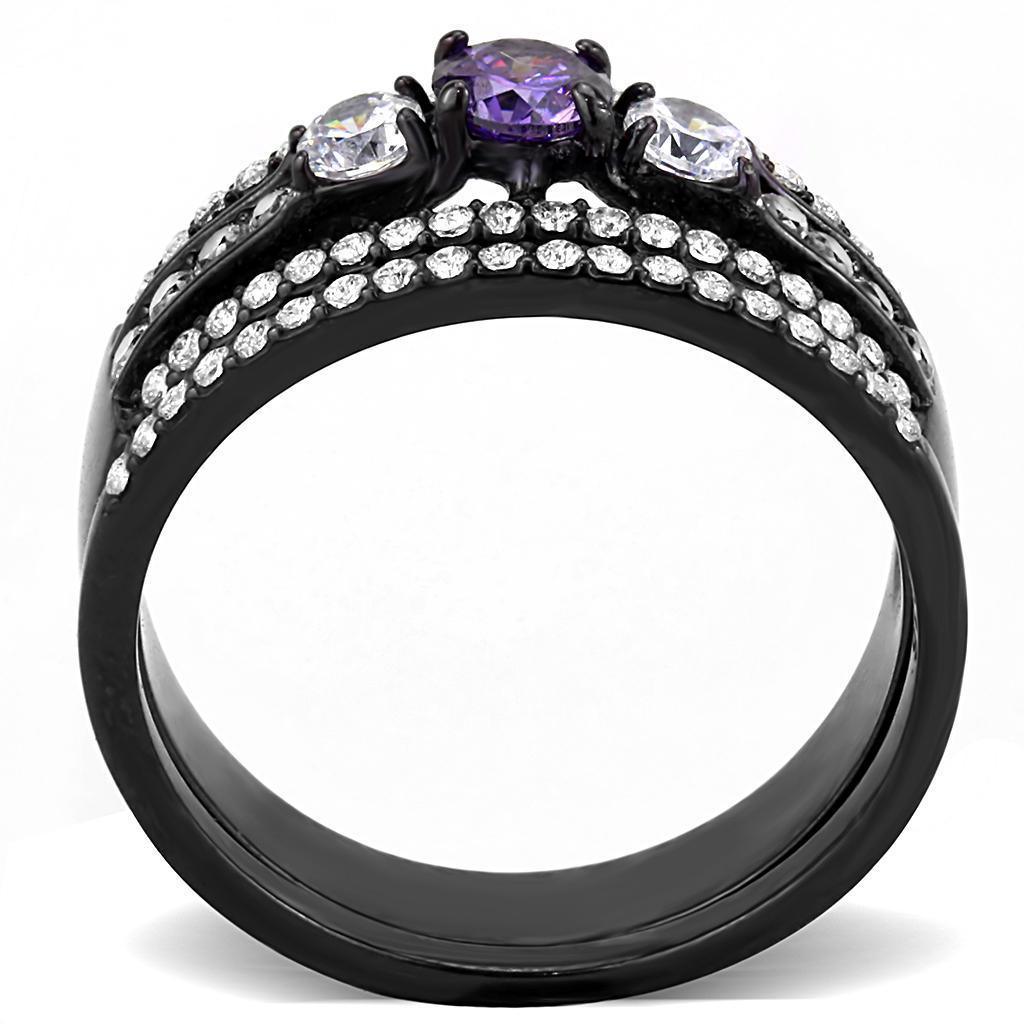 Womens Black Ring Anillo Para Mujer 316L Stainless Steel Ring with AAA Grade CZ in Amethyst Atri - Jewelry Store by Erik Rayo