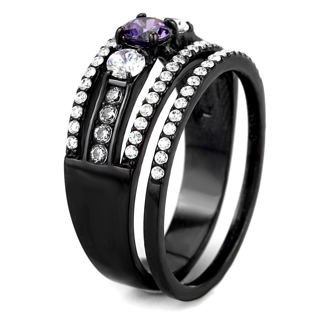 Womens Black Ring Anillo Para Mujer 316L Stainless Steel Ring with AAA Grade CZ in Amethyst Atri - Jewelry Store by Erik Rayo