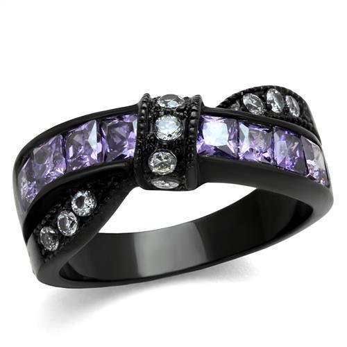 Womens Black Ring Anillo Para Mujer 316L Stainless Steel Ring with AAA Grade CZ in Amethyst Tabitha - Jewelry Store by Erik Rayo