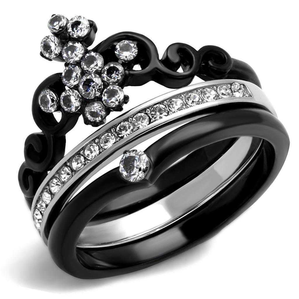 Womens Black Ring Anillo Para Mujer 316L Stainless Steel Ring with AAA Grade CZ in Clear Ada - Jewelry Store by Erik Rayo