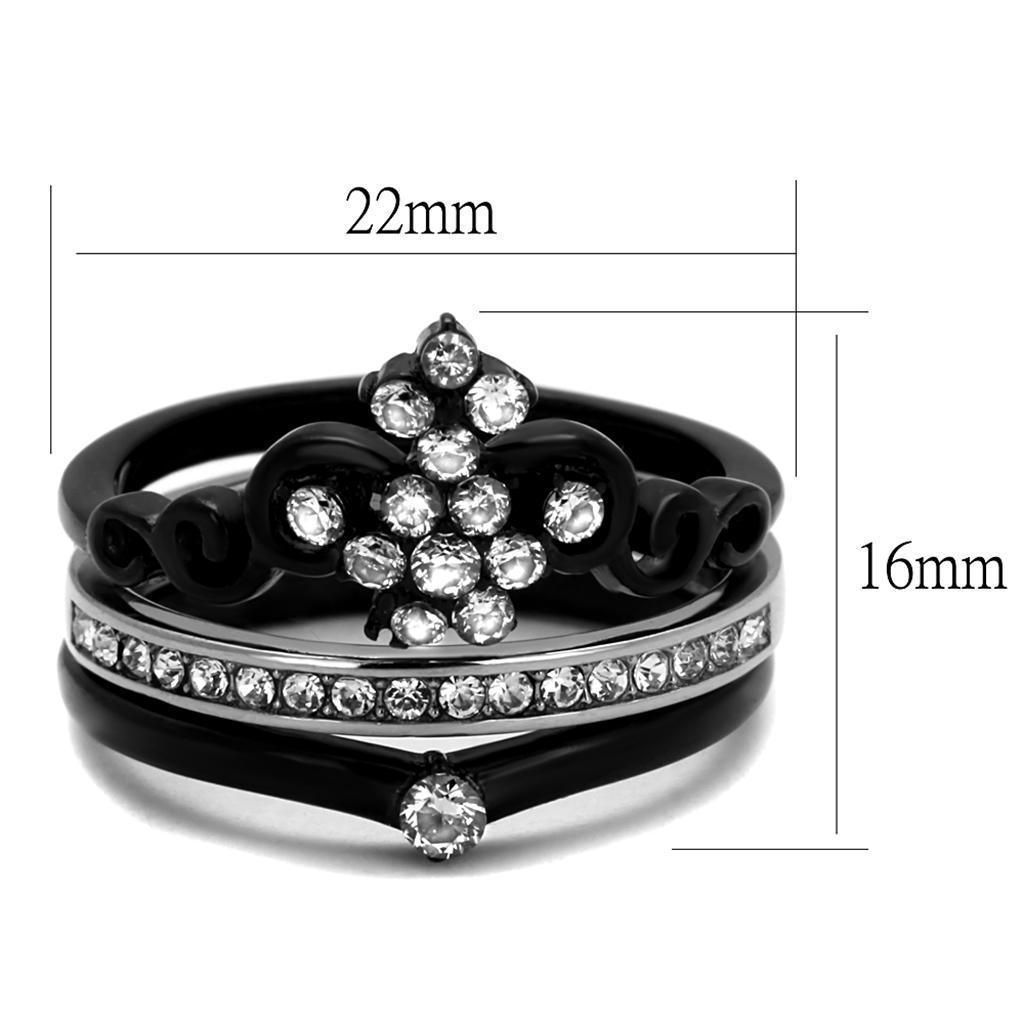 Womens Black Ring Anillo Para Mujer 316L Stainless Steel Ring with AAA Grade CZ in Clear Ada - Jewelry Store by Erik Rayo