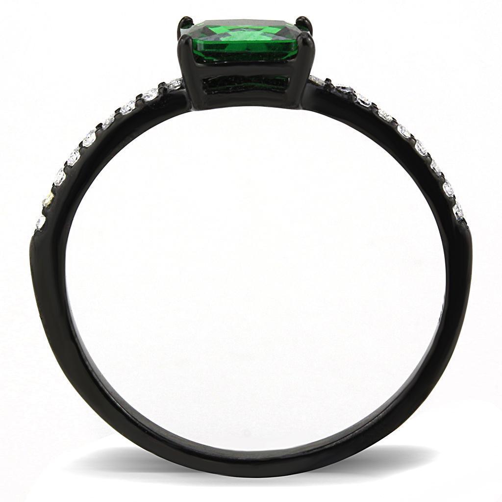Womens Black Ring Anillo Para Mujer 316L Stainless Steel Ring with AAA Grade CZ in Emerald Lanciano - Jewelry Store by Erik Rayo
