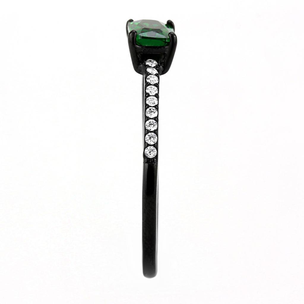 Womens Black Ring Anillo Para Mujer 316L Stainless Steel Ring with AAA Grade CZ in Emerald Lanciano - Jewelry Store by Erik Rayo
