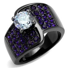 Load image into Gallery viewer, Womens Black Ring Anillo Para Mujer y Ninos Kids 316L Stainless Steel Ring with AAA Grade CZ in Light Amethyst Giuliana - Jewelry Store by Erik Rayo
