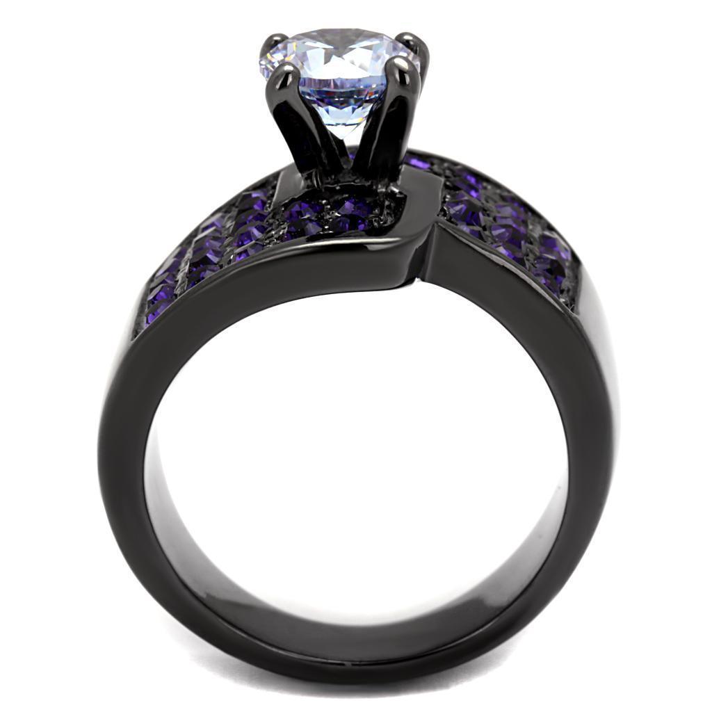 Womens Black Ring Anillo Para Mujer 316L Stainless Steel Ring with AAA Grade CZ in Light Amethyst Giuliana - Jewelry Store by Erik Rayo