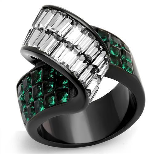 Womens Black Ring Anillo Para Mujer 316L Stainless Steel Ring with Glass in Blue Zircon Bella - Jewelry Store by Erik Rayo