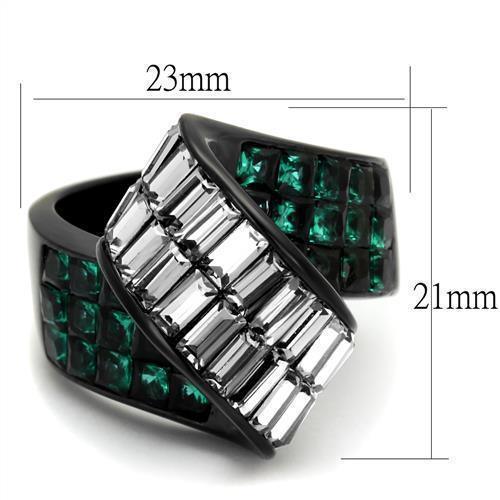 Womens Black Ring Anillo Para Mujer 316L Stainless Steel Ring with Glass in Blue Zircon Bella - Jewelry Store by Erik Rayo