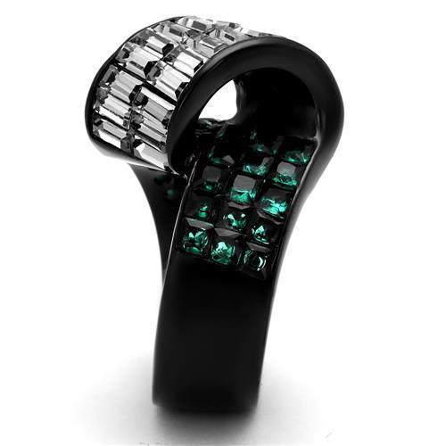 Womens Black Ring Anillo Para Mujer 316L Stainless Steel Ring with Glass in Blue Zircon Bella - Jewelry Store by Erik Rayo