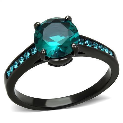 Womens Black Ring Anillo Para Mujer 316L Stainless Steel Ring with Glass in Blue Zircon Hannah - Jewelry Store by Erik Rayo