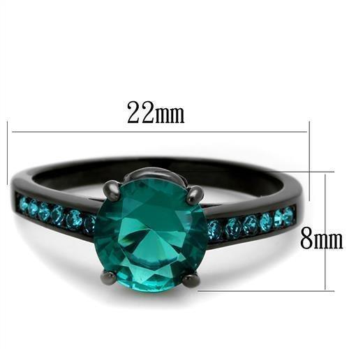Womens Black Ring Anillo Para Mujer 316L Stainless Steel Ring with Glass in Blue Zircon Hannah - Jewelry Store by Erik Rayo