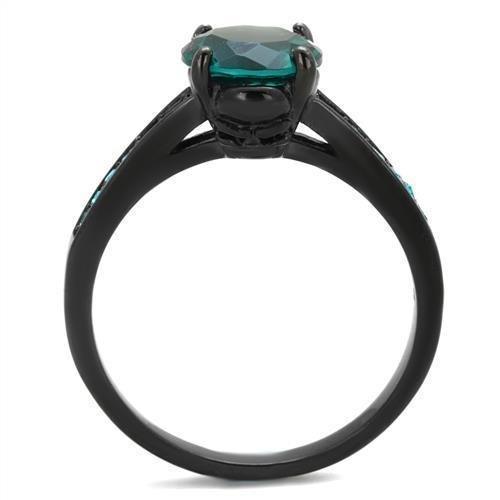 Womens Black Ring Anillo Para Mujer 316L Stainless Steel Ring with Glass in Blue Zircon Hannah - Jewelry Store by Erik Rayo